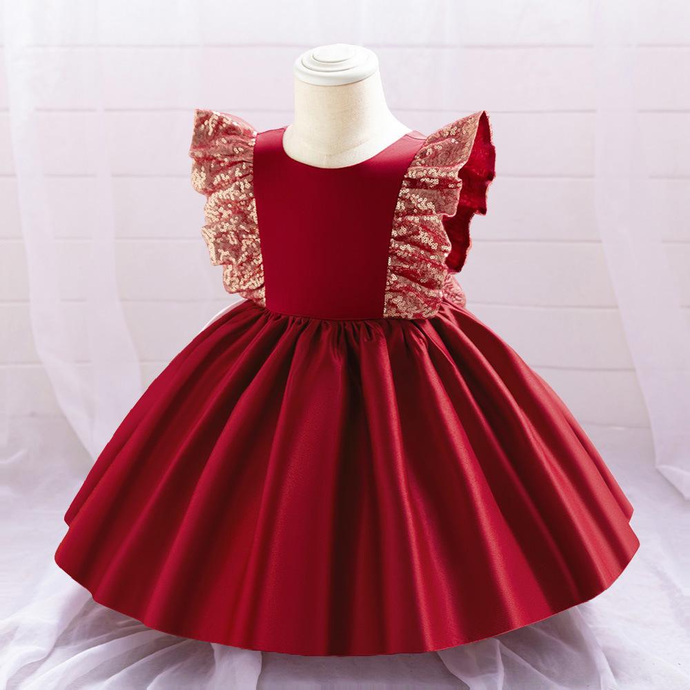 

Атласное платье принцессы на первый день рождения девочки - Наряд для вечеринки и выступления на фортепиано 100cm (18-24M)