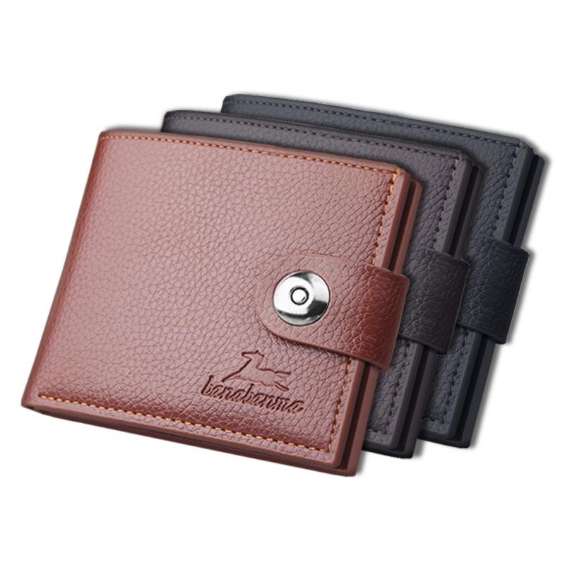 Men's Retro Leather Wallet with Buckle - Short, Soft, Horizontal Design and Card Holder for Youth