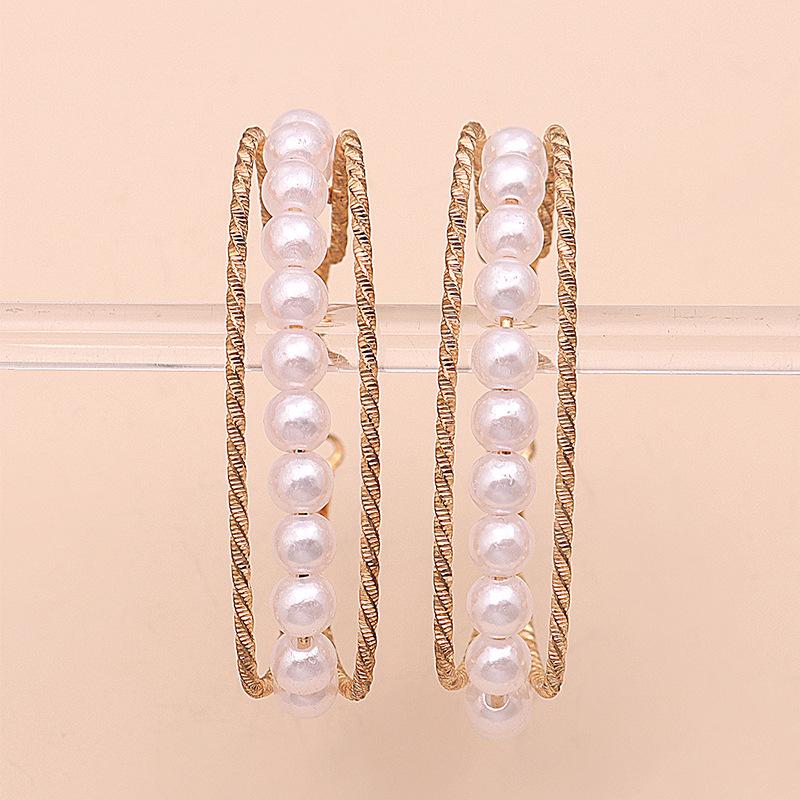 55MM Heart Imitation Pearl Hoop Earrings Big Circle Smooth Women Exaggerated Golden Hyperbole Metal Large Ear Jewelry Gift Aros