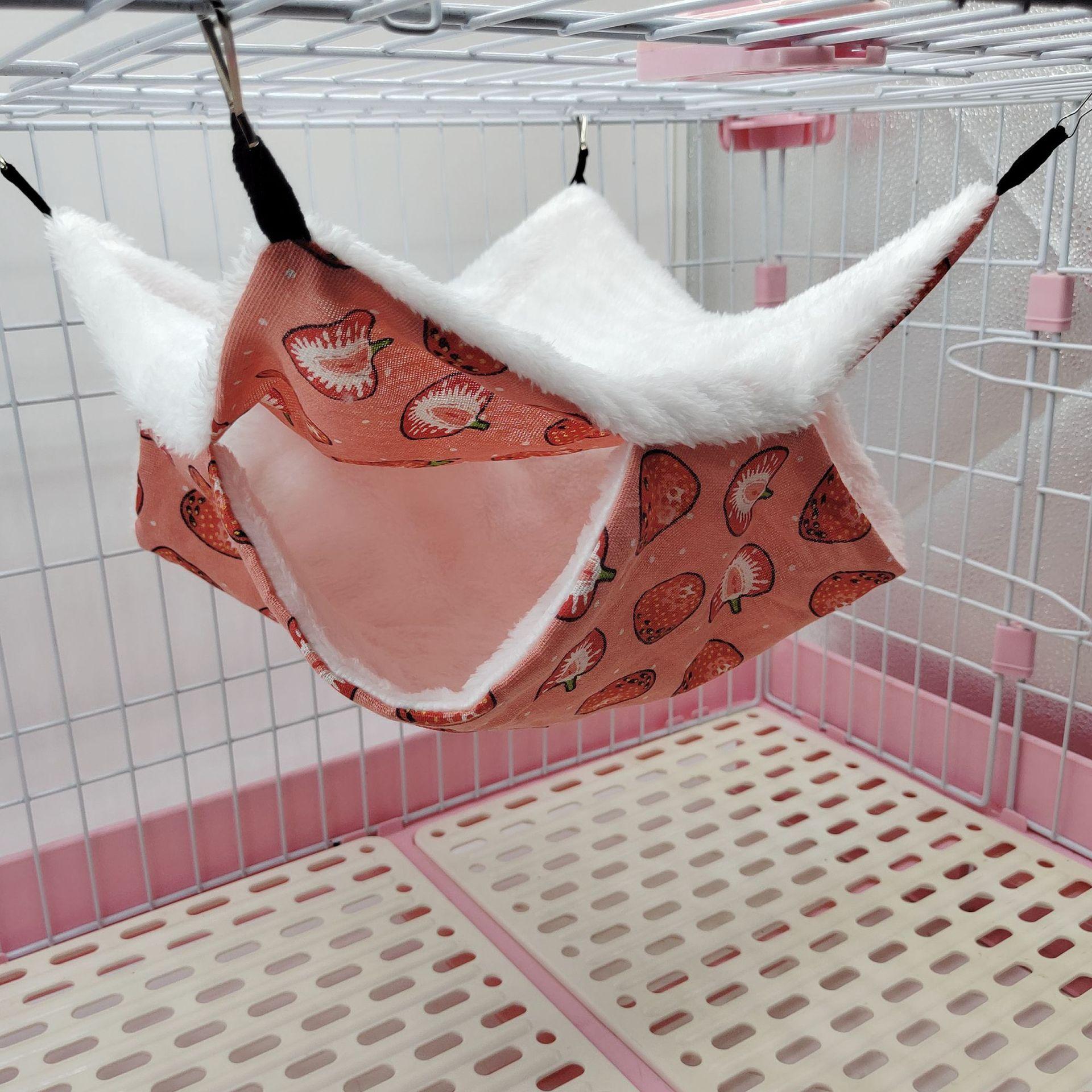 

Товары для домашних животных, двухслойный теплый спальный мешок для хорьков, крыс, клетка для хомяка, гамак для домашних животных, беличьи кровати 34x34cm-Strawberry