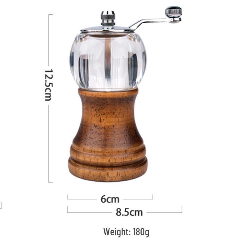 Hand-Cranked Solid Wood & Acrylic Pepper Grinder for Kitchen & Restaurant