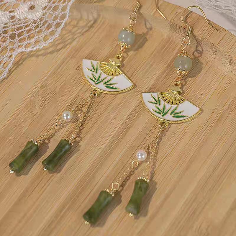 Design New Chinese Style Folding Fan Earrings, Ancient Hanfu Cheongsam Bamboo Earrings Earrings Women