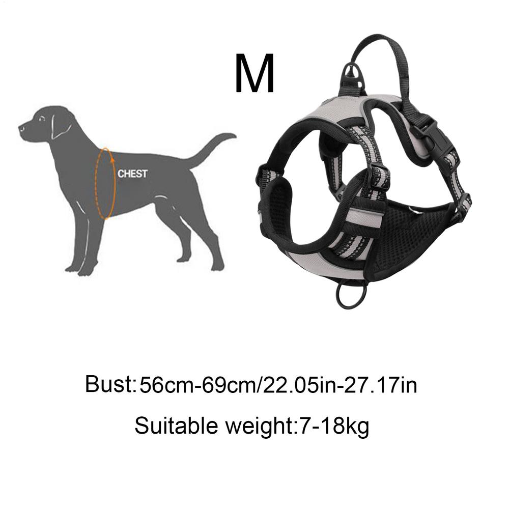 

No Pull Dog Harness Reflective Pet Traction Supplies Puppy Walking Harness For Hiking Running Training Jogging Car Travel Daily M сірий колір