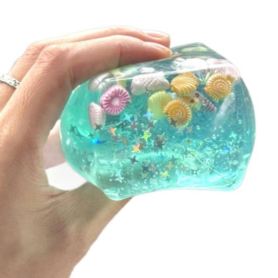 3D Cube Squeeze Toy Stress Anxiety Relief Clear Ocean Shell Cube Sensory Toy Portable Soft TPR Cube Pinch Toy Party Favors