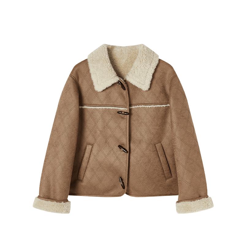 Women s Faux Shearling Suede Toggle Jacket L