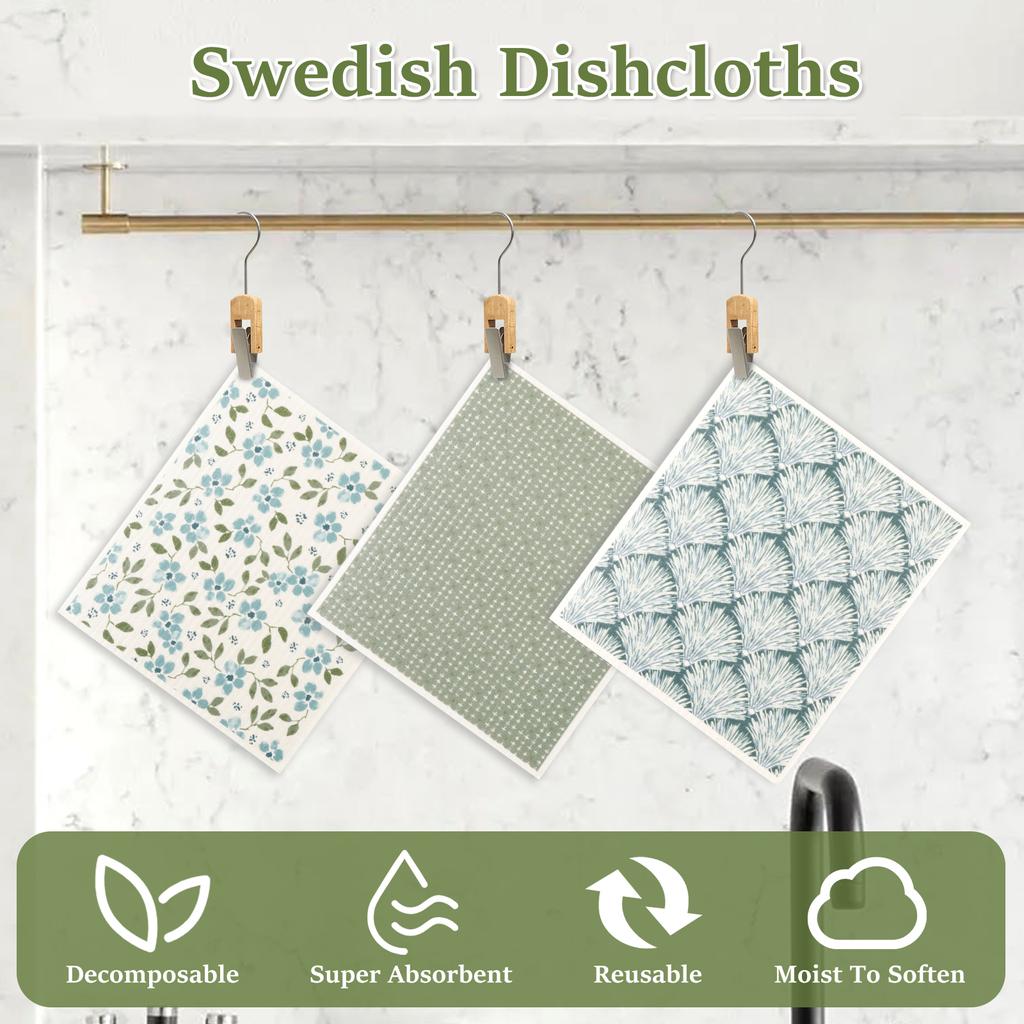 Swedish Dishcloths Soft Cellulose Sponge Cloths Environmentally Friendly Cleaning Wipes Absorbent Kitchen Counter Rags for Wash