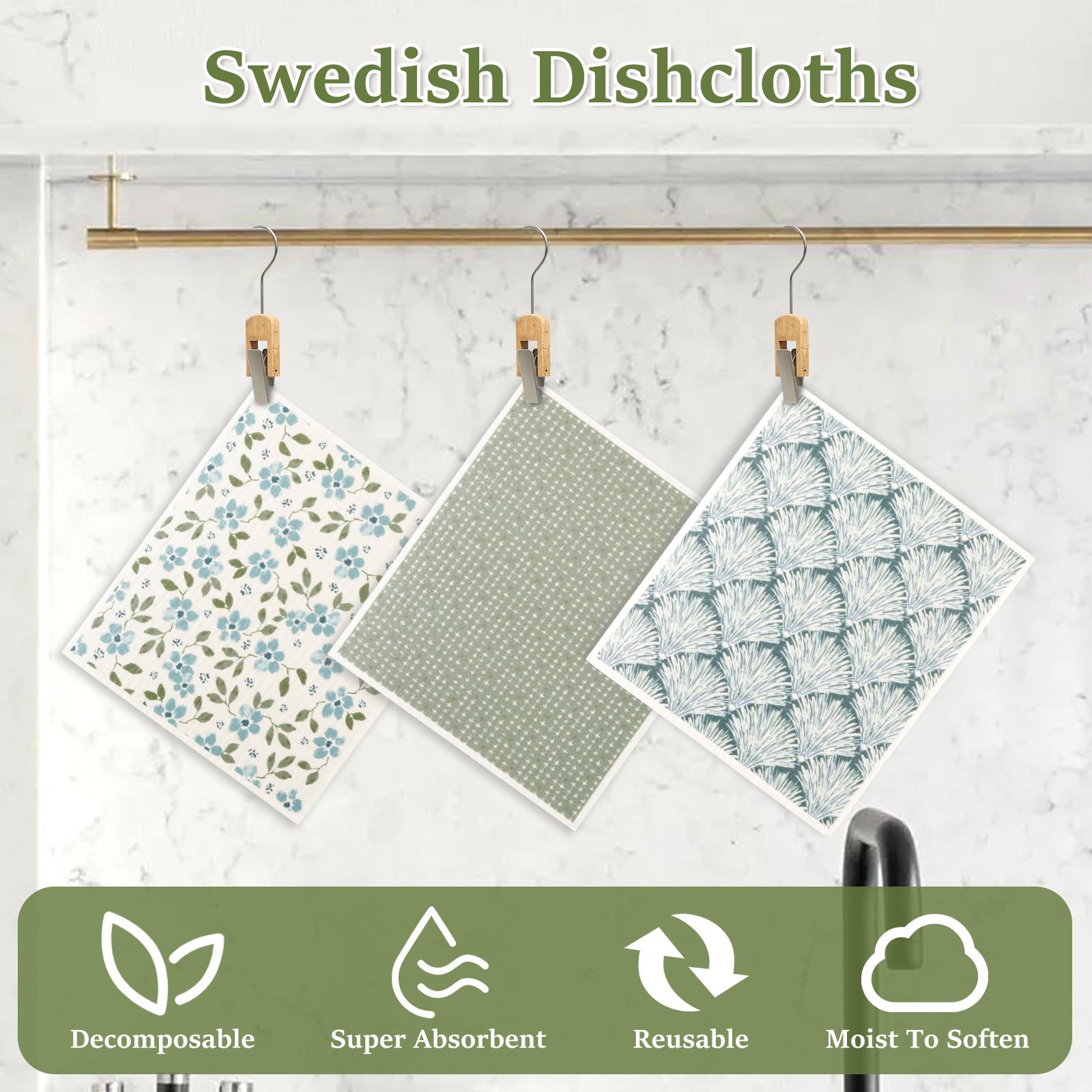 6Pcs Kitchen Swedish Dishcloths Eco-Friendly Reusable Dish Towels Absorbent Biodegradable Cleaning Wipes Washable Dish Rags Soft