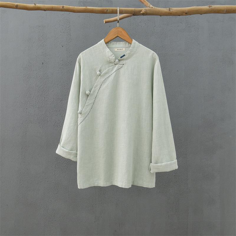 Women's Hand-Stitched Retro Chinese Frog Button Cotton Linen Shirt