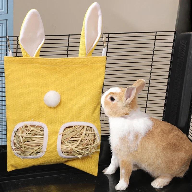 Rabbit Ear Hay Feeder Hanging Pouch Bunny Feeding Bag Storage Hay Holder For Hamster Chinchilla Guinea Pig Small Pets