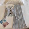 Women's Long Sleeve Pajama Set with Chest Pads - Bowknot Design, Korean Style, Suitable for Spring To Winter.