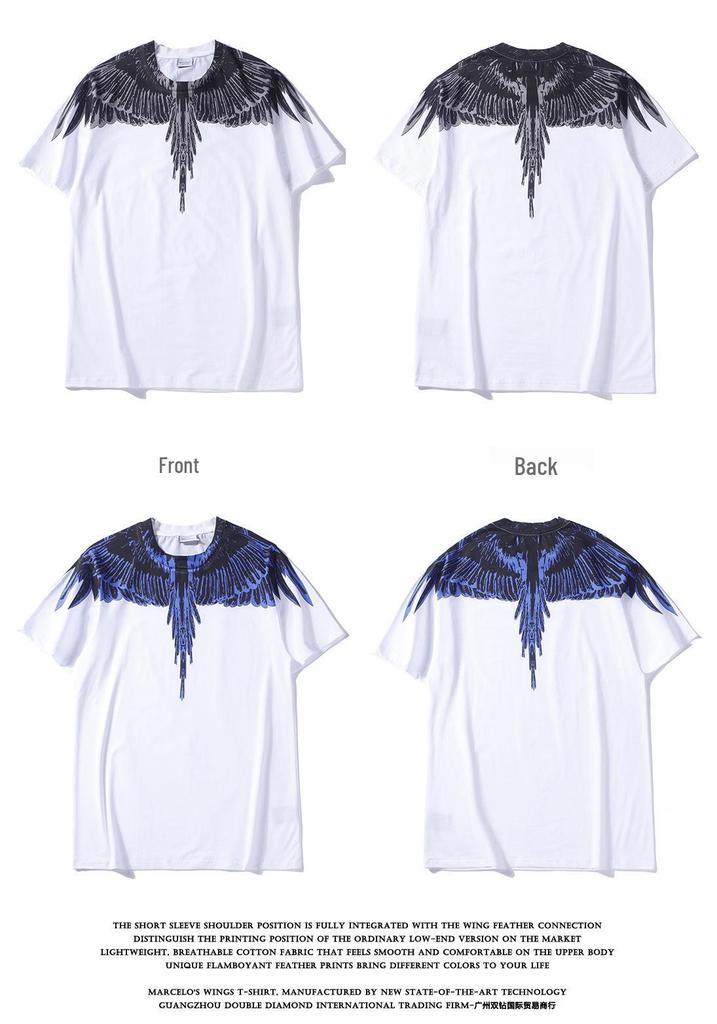 Marcelo Classic Phantom Wings Short Sleeve T-Shirt with Colorful Feathers and Lightning Design