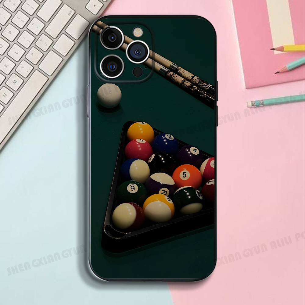 Sport Billard Schwarz Matt Handyhülle Für IPhone 17,16,15,14,13,12,13,12 Pro Max Plus XS Silikon Weiche Rückseite