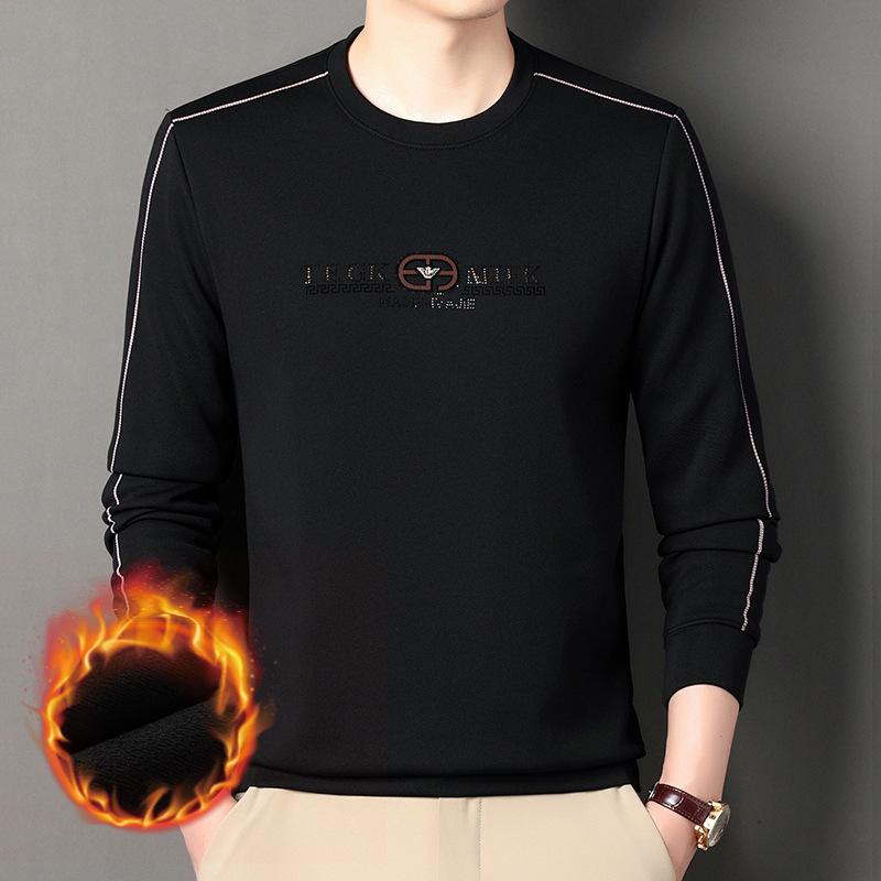 Autumn New Velvet and Thick Long Sleeve T-shirt Men's Crew-neck Bottom Shirt Fashion Brand All The Top