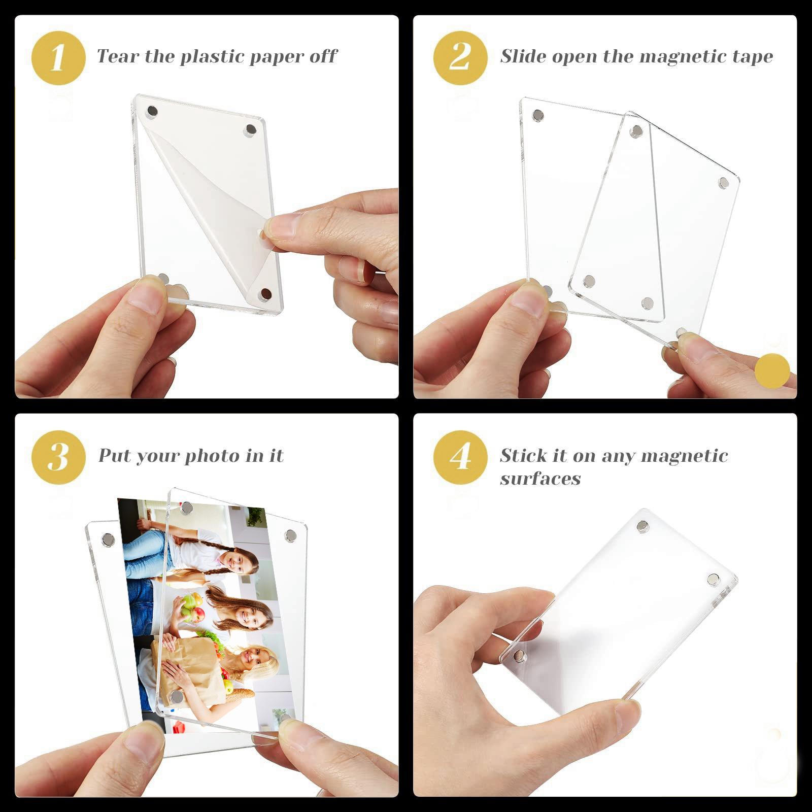 

Acrylic Magnetic Photo Frame Mini Picture Frame Clear Fridge Magnetic Display for Film Photos Cards Stamp Gift Creative Display 4x6cm