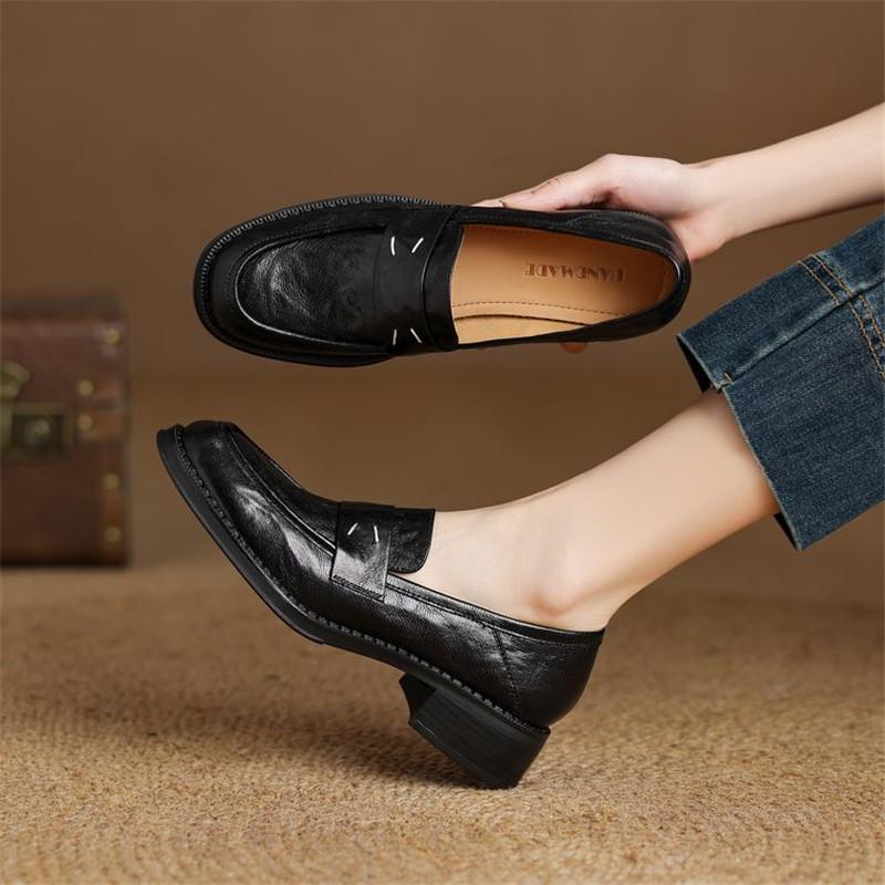 Fashion New Spring Sheep Leather Woman Shoes Round Toe Women Pumps Shoes for Women Chunky Heel Loafers Fashion Concise Casual Shoes