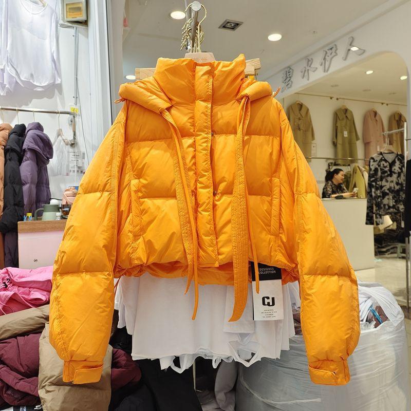 2026 Winter Womens Loose Cotton Puffer Hooded Coat Drawstring Hem Short Warm Jacket