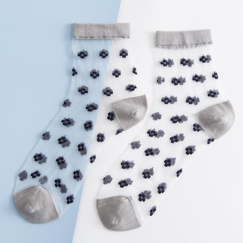 Summer Ultra-thin Socks for Women Floral Pattern Transparent Breathable Short Socks