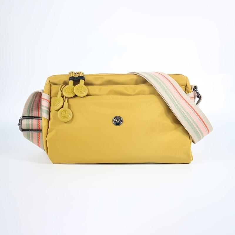 

Жіноча повсякденна нейлонова сумка-мессенджер, водостійка з регульованим ремінцем, однотонна, з кількома кишенями, застібкою-блискавкою, підкладка з поліестеру жовтий