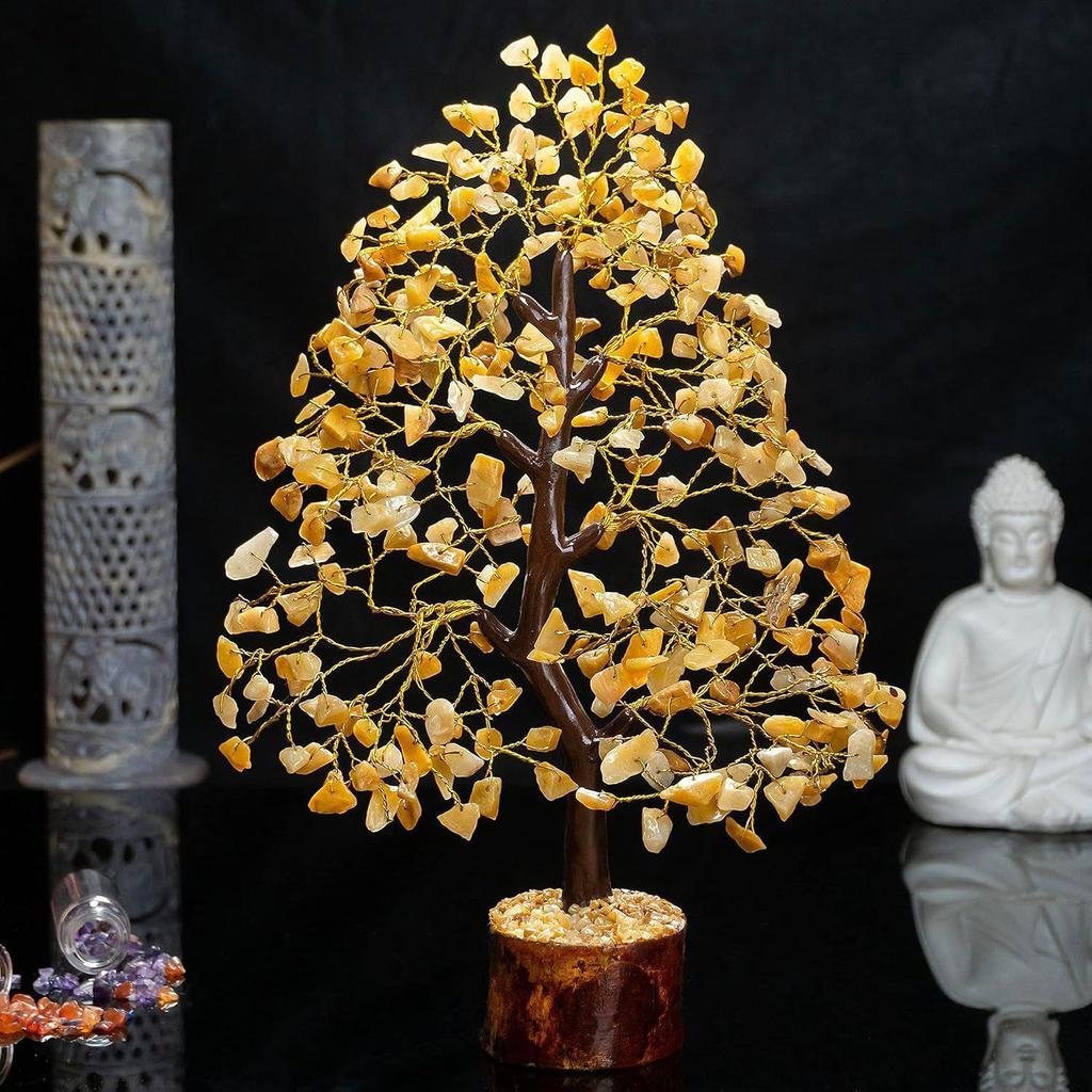 Yellow Aventurine Crystal Tree Good Luck Showpiece for Home Decor Items Crystals Gemstones Bonsai Money Tree for Good Luck, Decoration Gift Item,
