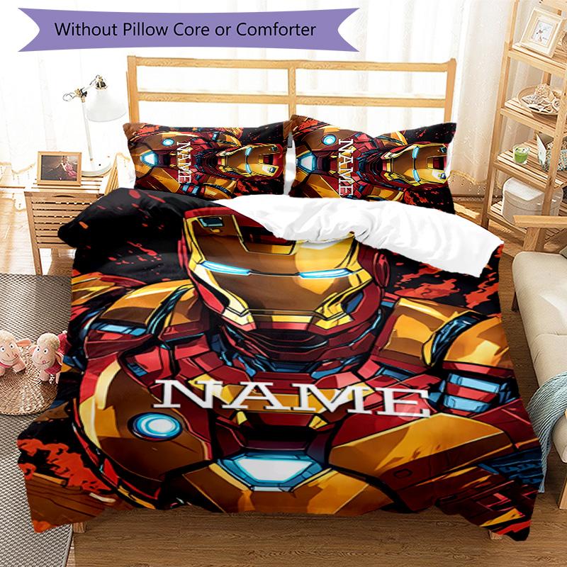 3pcs Iron Man2 Cover Set - Personalized Name, HD Printed Bedding with 1 Cover and 2 Pillowcases - Perfect for Home Decor, Easy Care