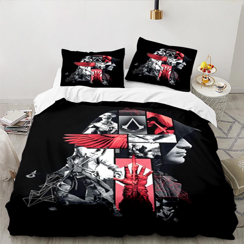 3PCS Assassin Bedding Set Printed Duvet Cover Closure Includes 1 Duvet Cover & 2 Pillowcases for All Seasons Bedroom Decor