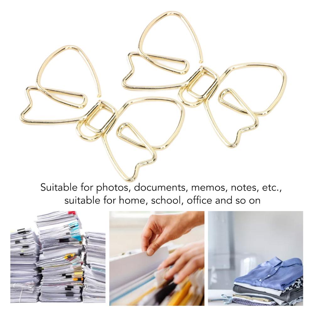 100Pcs Bowknot Shaped Cute Paper Clips Gold/ Rose Gold Anti Rust Metal Paperclips 32*22mm Compact Size Bow Shape Paper Clips