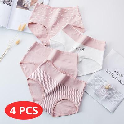 5 PCS High Waist Panties Women Breathable Soft Cotton Underwear Cute Print Seamless Briefs Size M-XL