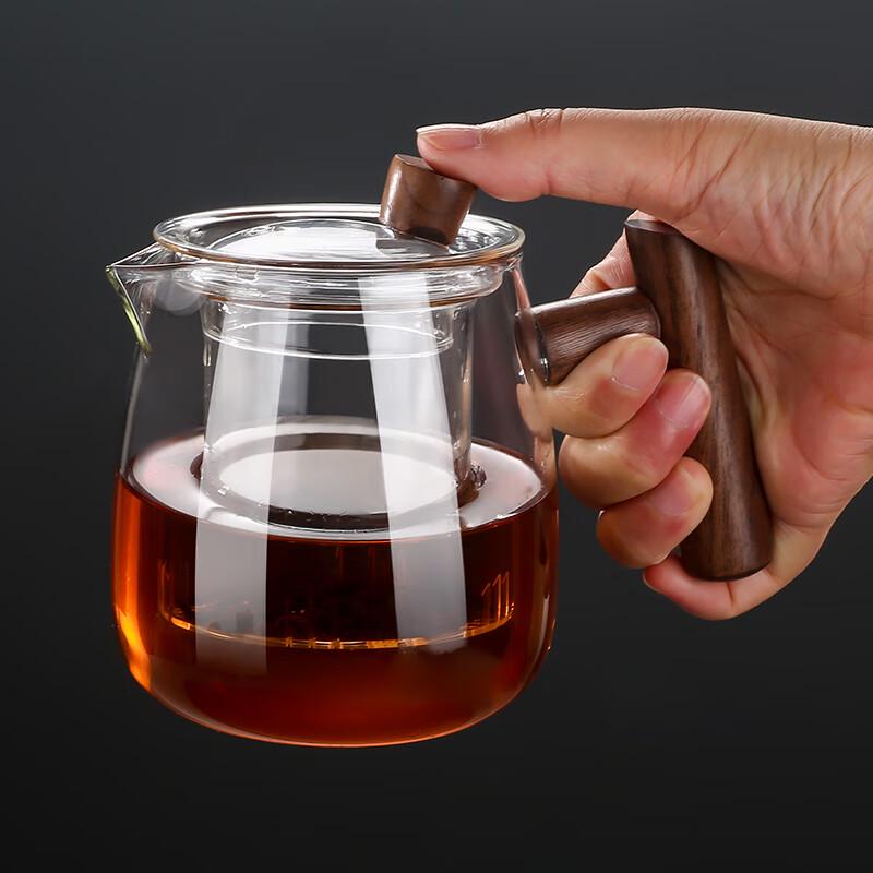 Heat-Resistant Glass Teapot with Wooden Handle and Filter