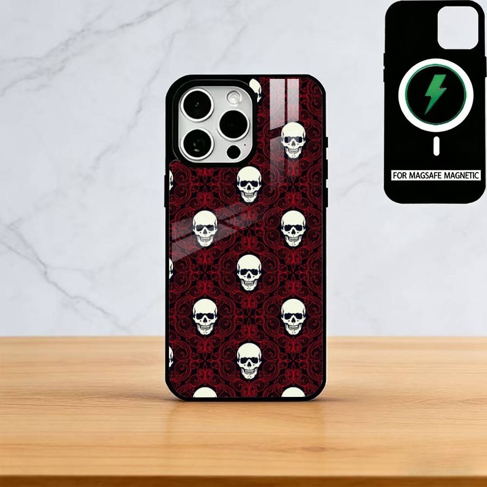 Vintage Red Bats Skull Trendy Pattern Phone Case For iPhone17,16,15,14,13,12,11 Plus,Pro Magnetic with Magsafe Wireless Charging