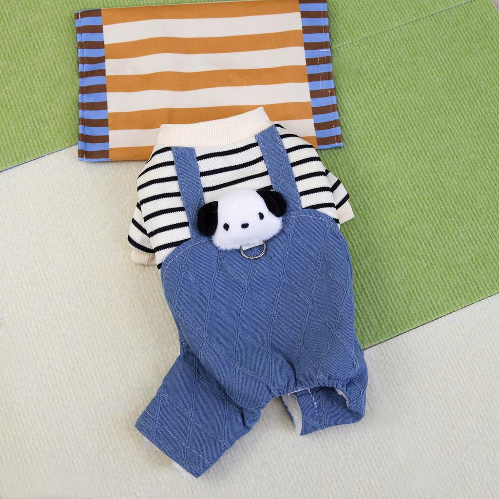 Pet Clothing Small Dog Teddy Pomeranian Dog Clothes Cat Autumn and Winter Warm and Comfortable 25 Denim Four-leg Cotton Coat