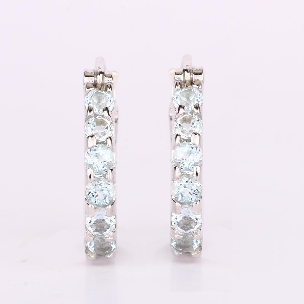 925 Sterling Silver Blue Topaz Earrings Round 2.50mm Catch Back Handmade Fine Jewelry Gift for Her