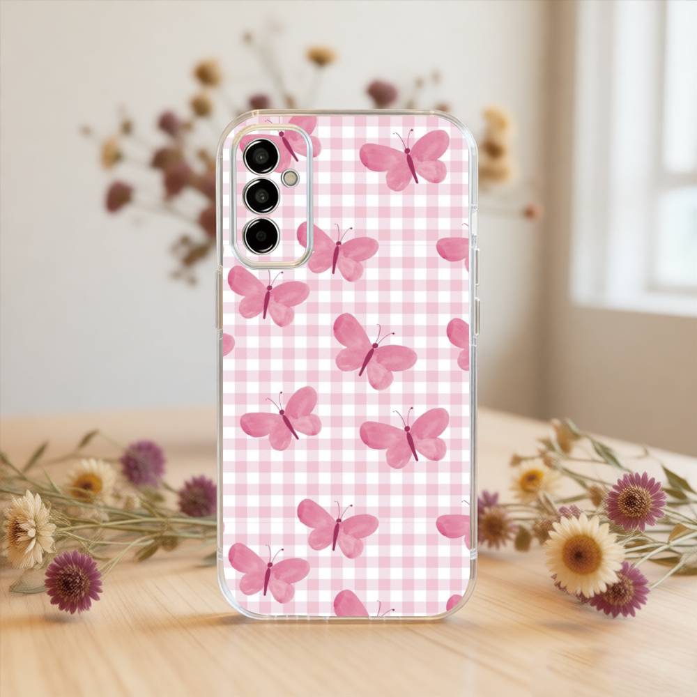 Pink Butterfly Pattern Phone Case For SamsungA10,12,20,21S,30,31,40,50,51,52,70,71 Transparent Cover Samsung a31