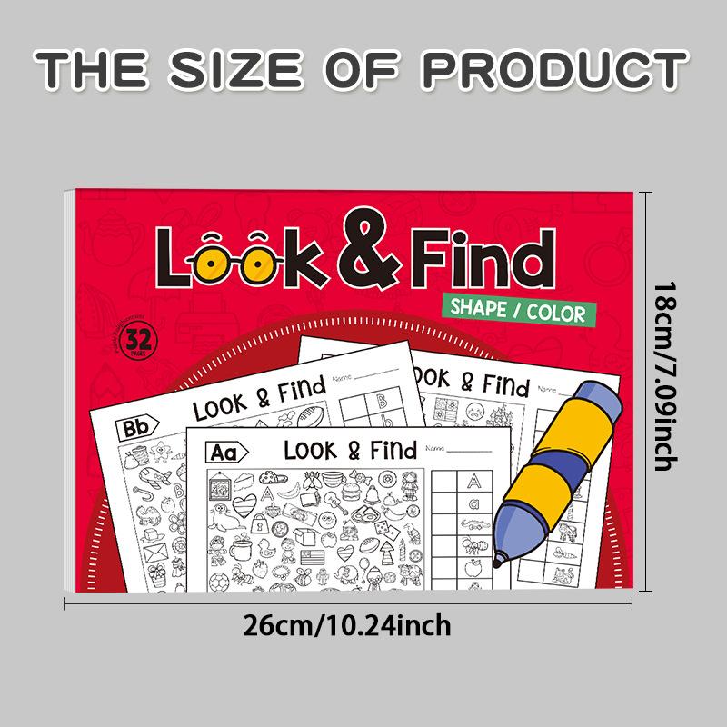 Look and Find Shape/Color Workbook Children's Search for Items Items Game, Enhance Visual Perception, Handwriting Exercise Book