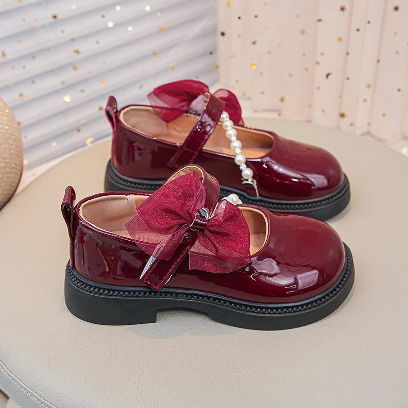 Girls' leather shoes 2025 spring and autumn new little girl bow princess shoes children's versatile black soft-soled leather shoes tide