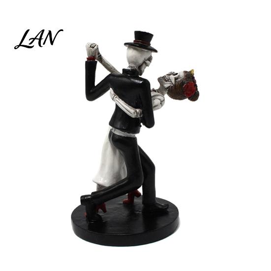 Decorative Resin Figurine for Party Day of The Dead Dancing Skeleton Couple Figurine, Halloween Gothic Wedding Lover Statue, Romantic Bride