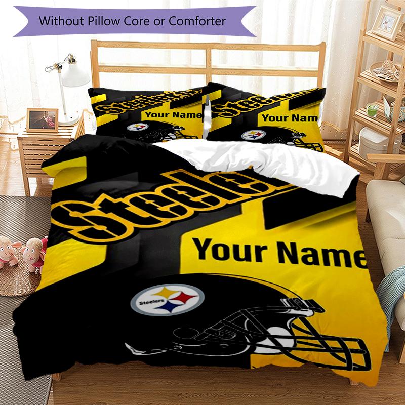 Steelers Helmet Custom Name Text Print 1Pc Bedding Set Duvet Cover With Two Pillowcases Soft Bed Linen For Household Bedroom