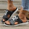 Summer New Large-sized Denim Fabric Lace-up Slip-on Sandals for Women - Round Toe Flat Casual Sandals