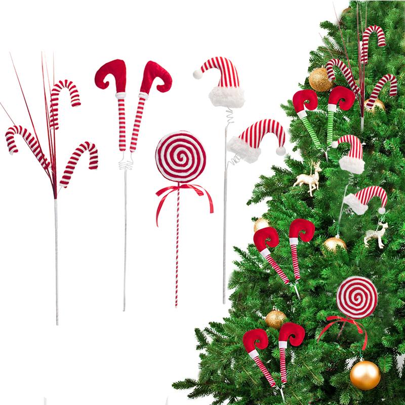 Christmas Stripe Pattern Design Fabric Art Handicrafts Xmas Tree Simulated Cane Candy Ornament Festival Decoration