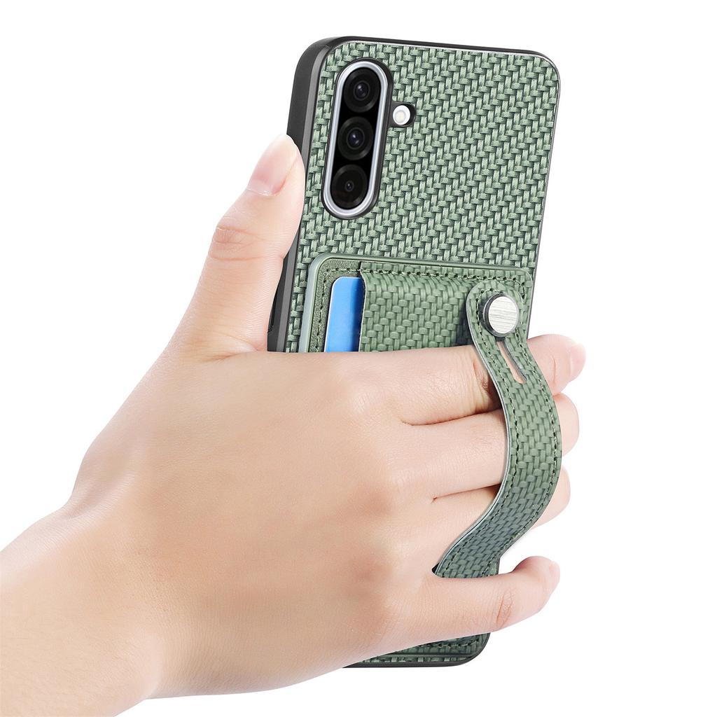 Etui na Samsung Galaxy A36 5G Tekstura Włókna Węglowego Skórzany Pokrowiec na Tył Telefonu z Uchwytem na Karty