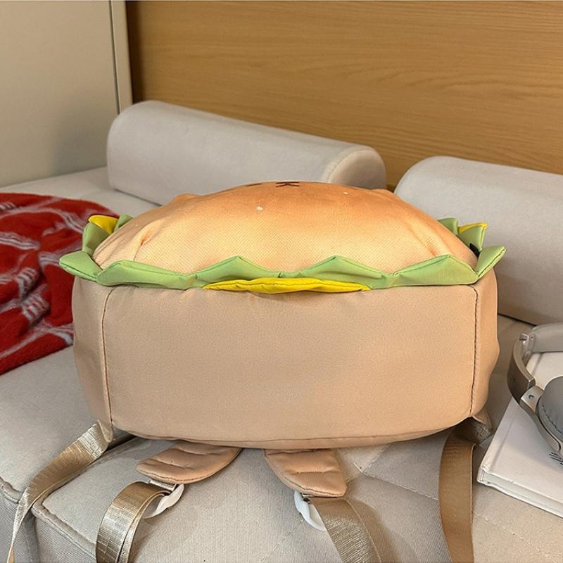 New Soft Cute Creative Cartoon Hamburger School Bags Fluffy Plush High Value Children's Small Backpack Lovely Teenager Girl Book Bags with Toy Pendant