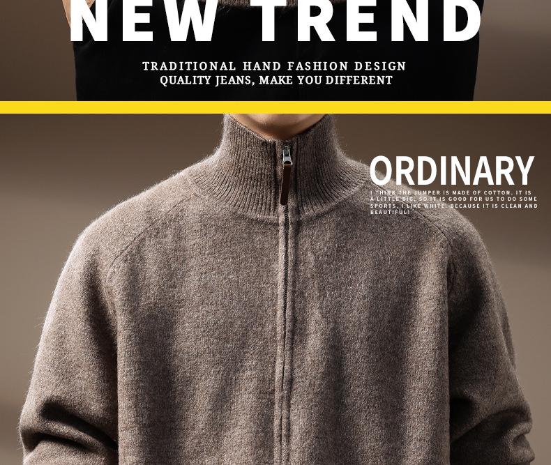 Premium American Style Men's Half-High Collar Knit Sweater - Warm, Anti-Pilling, Plus Size, Long Zipper.