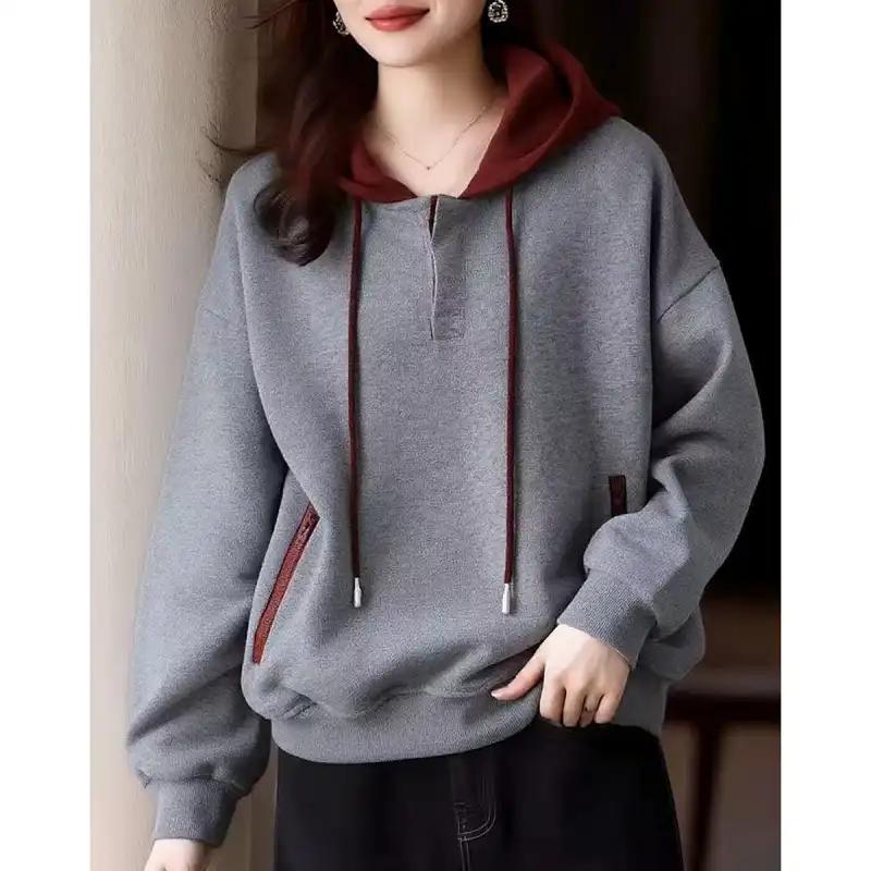 

Women s Color Block Hooded Sweatshirt M сірий