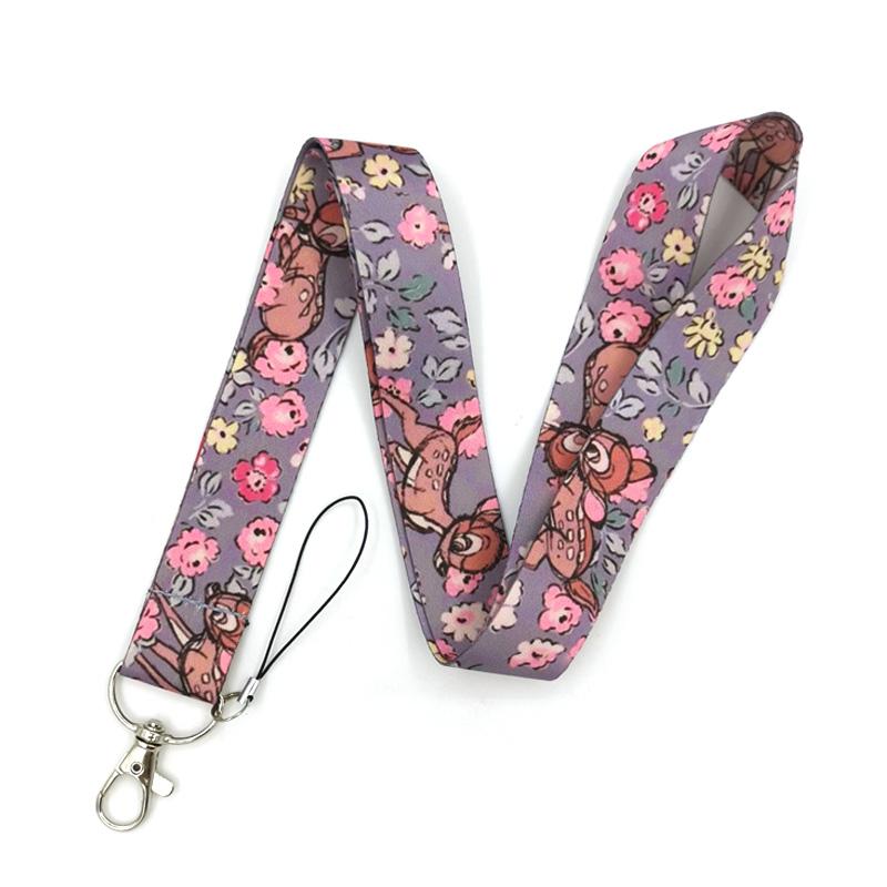 Disney Bambi Deer Lanyard Credit Card ID Holder Bag Student Women Travel Card Cover Badge Car Keychain Decorations