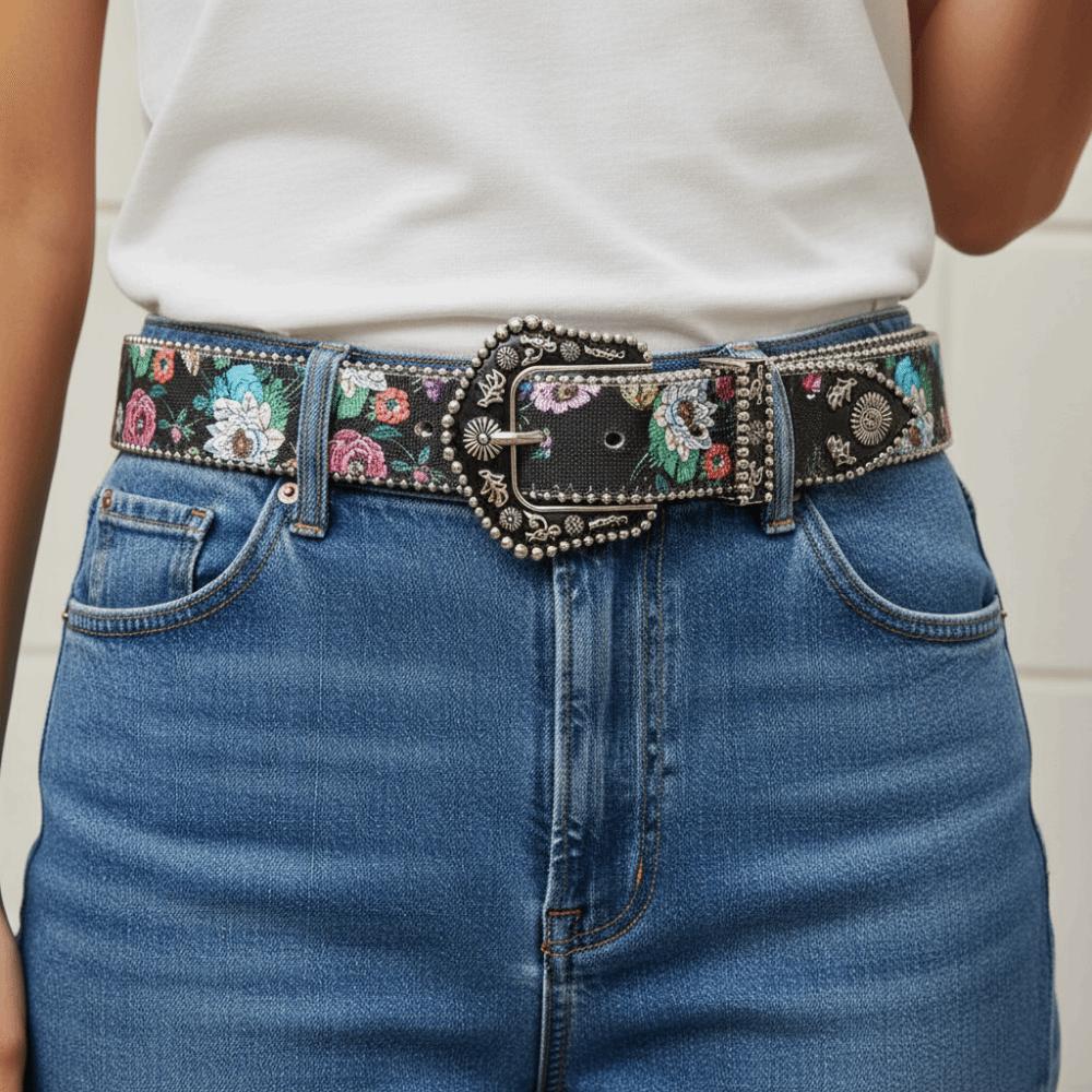 Korejský styl PU kůže Pasový pás Tištěný Retro Pasový pás Osobnost Květinový pásek Venkovní