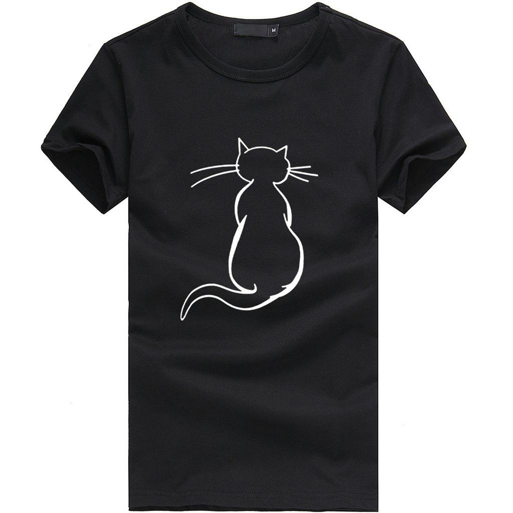 Women Girls Plus Size Cat Print Tees Shirt Short Sleeve Casual Blouse Tops