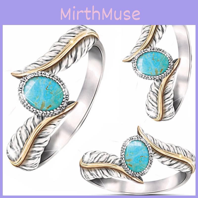 Geometric Turquoise Feather Ring For Women With Alloy Jewelry For Party And Engagement