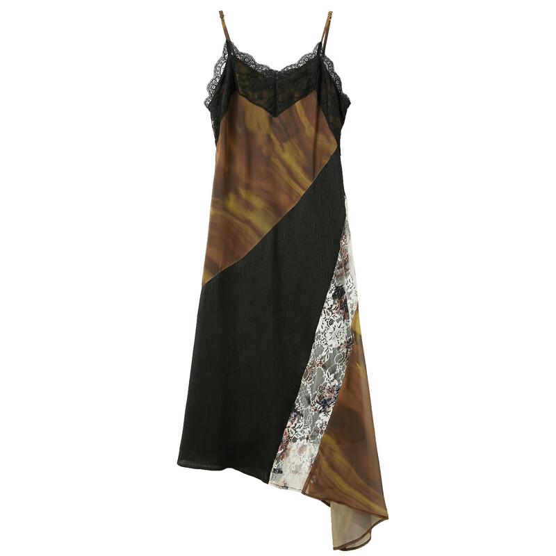 Sancai 2025 Summer Asymmetrical Lace Patchwork A-line Sling Dress