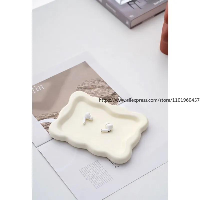Silver Plated Plate Ceramic Dish Irregular Desktop Storage Tray Decorative Kitchen Living Room Jewelry Luxury Decorative Tray