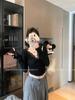 Chic V-Neck Long-Sleeve Lace T-Shirt for Women - Elegant White Base Layer for Autumn/Winter