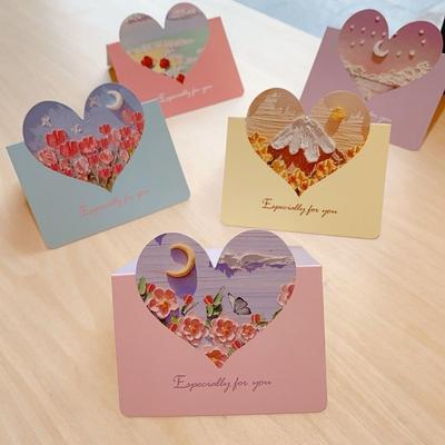 10Pcs Heart-shaped Greeting Cards Blank Handwritten 3D Oil Painting Cards Foldable Gift Card Various Festivals Gift Card